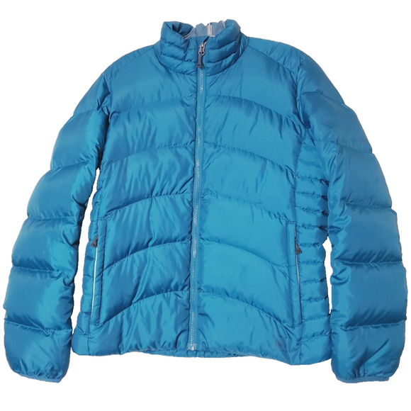 REI Womens Medium DOWN FILL Puffer Jacket Full Zip Blue Pockets Hiking - Picture 1 of 12